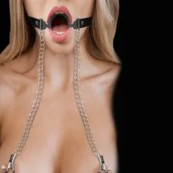 Ouch! Bâillon O-Ring Avec Pinces à Seins -Fetish bdsm boutique baillon o ring avec pinces a seins 03