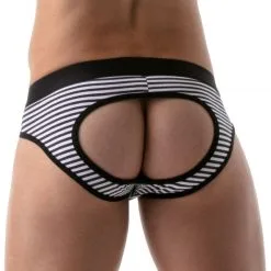 TOF Paris Brief Stripes Push-Up Bottomless -Fetish bdsm boutique briefs stripes pushup bottomless noir 03