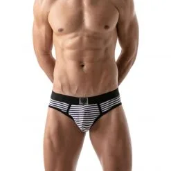 TOF Paris Brief Stripes Push-Up Bottomless -Fetish bdsm boutique briefs stripes pushup bottomless noir 04