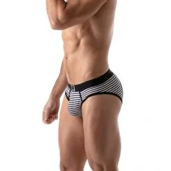 TOF Paris Brief Stripes Push-Up Bottomless -Fetish bdsm boutique briefs stripes pushup bottomless noir 05