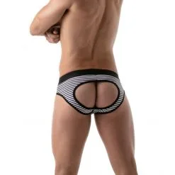 TOF Paris Brief Stripes Push-Up Bottomless -Fetish bdsm boutique briefs stripes pushup bottomless noir 06