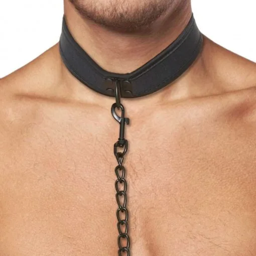 Ouch! Collier Laisse Néoprène -Fetish bdsm boutique collier laisse neoprene noir 01