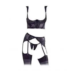Abierta Fina Ensemble 3 Pièces Strass Ouvert -Fetish bdsm boutique ensemble 3 pieces strass ouvert 04