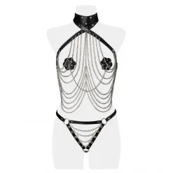 Grey Velvet Ensemble Chaînes 3 Pièces -Fetish bdsm boutique ensemble chaines 3 pieces 4