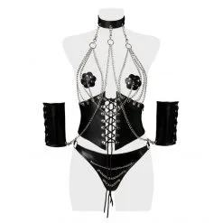 Grey Velvet Ensemble Corset 4 Pièces -Fetish bdsm boutique ensemble corset 4 pieces 4