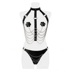 Grey Velvet Ensemble Harnais Chaines Et Cuir -Fetish bdsm boutique ensemble harnais chaines cuir 5