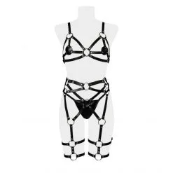 Grey Velvet Ensemble Harnais Simili-Cuir 3 Pièces -Fetish bdsm boutique ensemble harnais cuir 3 pieces 5