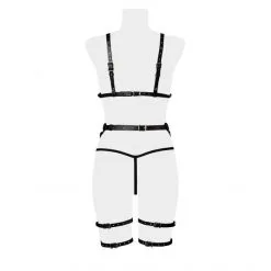 Grey Velvet Ensemble Harnais Simili-Cuir 3 Pièces -Fetish bdsm boutique ensemble harnais cuir 3 pieces 6