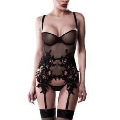 Grey Velvet Guêpière Dentelle Et String