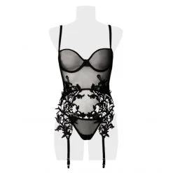 Grey Velvet Guêpière Dentelle Et String -Fetish bdsm boutique ensemble neglige dentelle 2 pieces 5