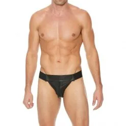 UOMO Jock En Cuir Zipper -Fetish bdsm boutique jock cuir zipper uomo noir 04