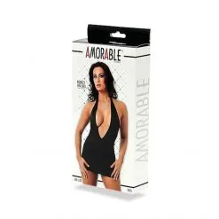 Amorable By Rimba Mini-Robe Noire Décolleté Plongeant -Fetish bdsm boutique mini robe noire decollet plongeant 3