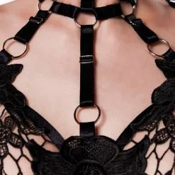 Grey Velvet Nuisette Harnais & String -Fetish bdsm boutique nuisette harnais string 3