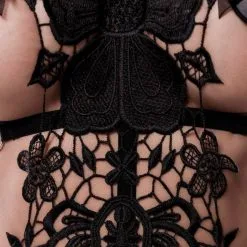 Grey Velvet Nuisette Harnais & String -Fetish bdsm boutique nuisette harnais string 4