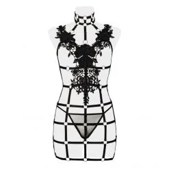 Grey Velvet Nuisette Harnais & String -Fetish bdsm boutique nuisette harnais string 5