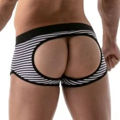 TOF Paris Boxer Stripes Push-Up Bottomless -Fetish bdsm boutique trunks stripes pushup bottomless noir 03
